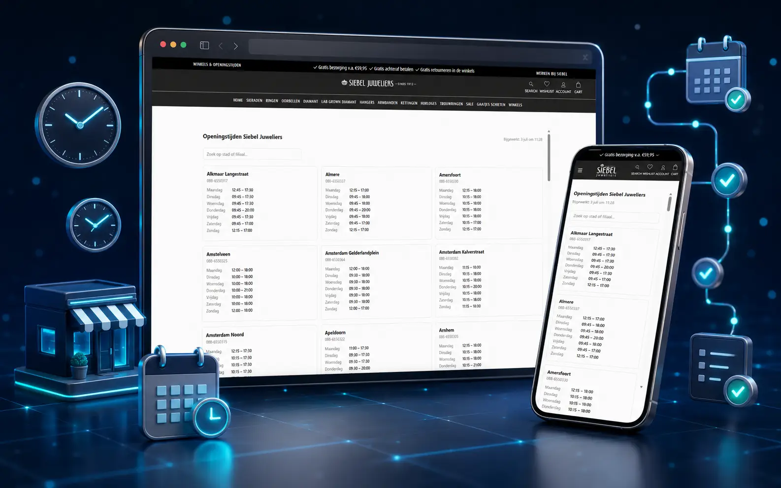 Screenshot van Siebel openingstijden-systeem